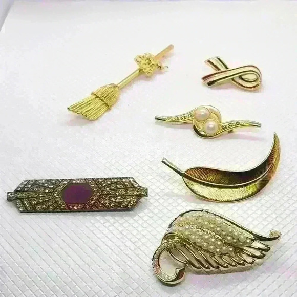 Vintage Gold-toned brooches pins bundle of 6 - Picture 5 of 12